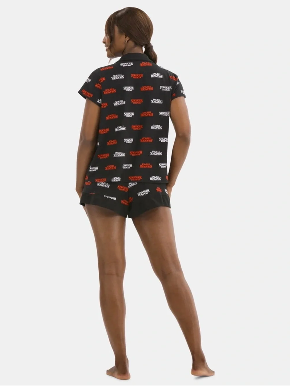 Netflix Stranger Things Women's Printed Notched Top and Shorts Pajama Set, 2-Pc